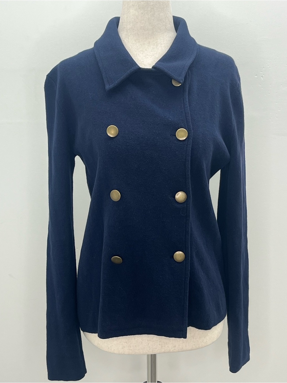 J. Crew Women Navy Blue Double Breasted Knit Cotton Pea Coat Jacket Size XS